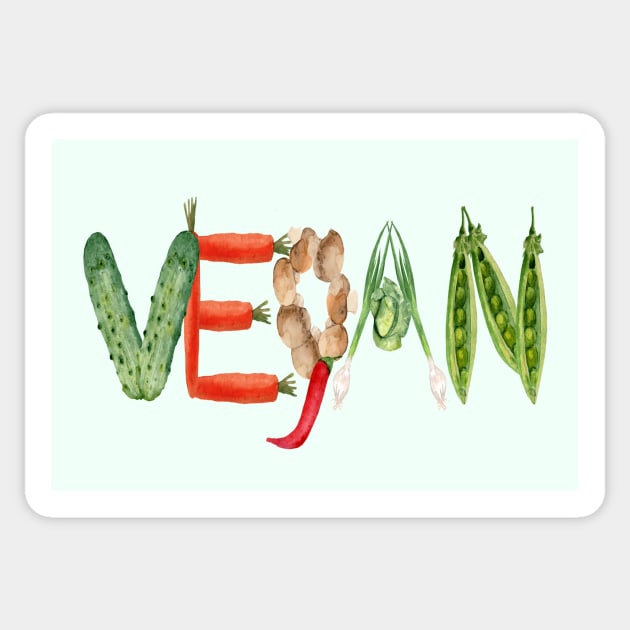 WATERCOLOR VEGAN - VEGETABLE TYPOGRAPHY ART DESIGN Sticker by BEAUTIFUL WORDSMITH